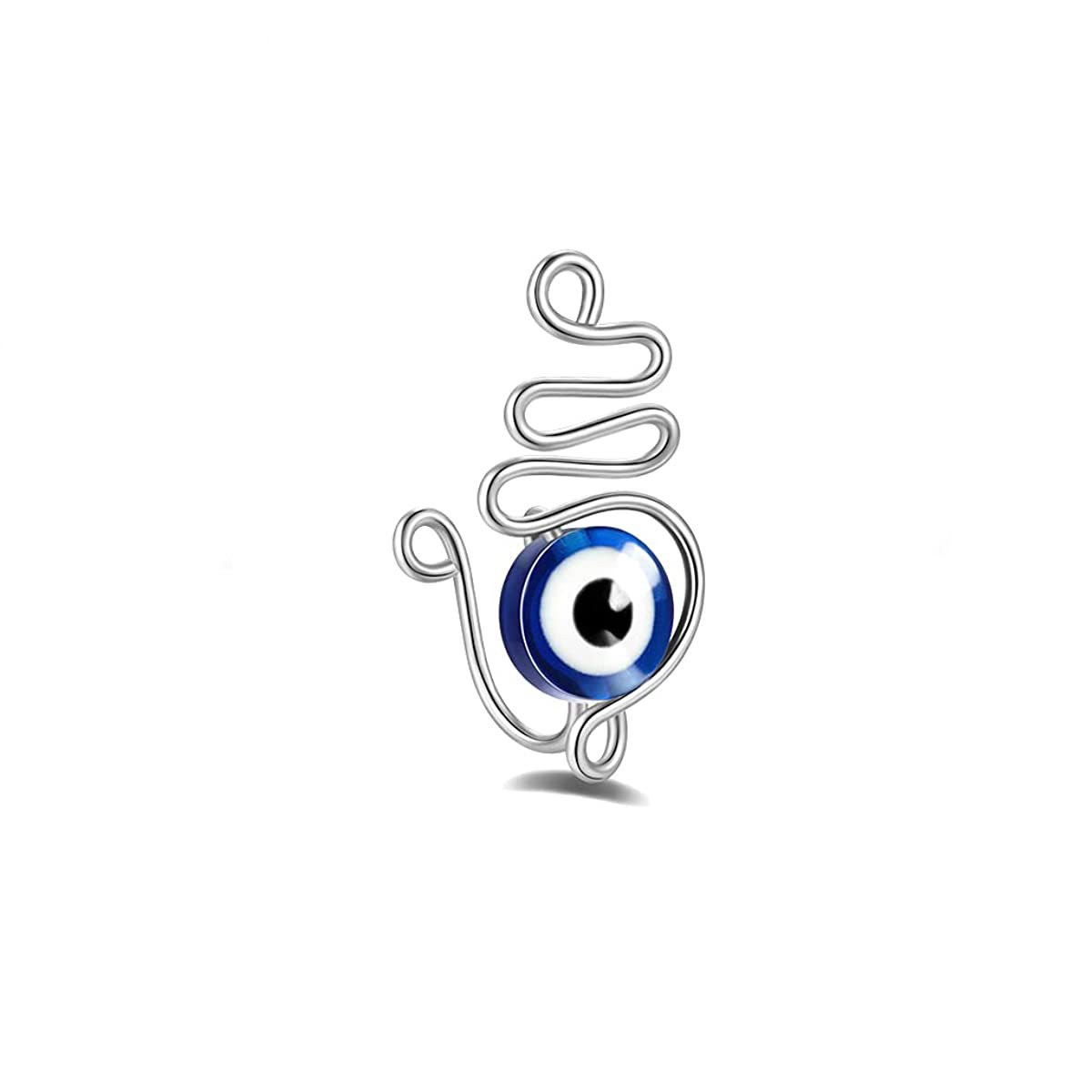 Stainless steel Devil’s Eye false nose ring with geometric design - Product view 9