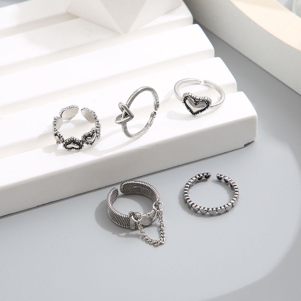Women's vintage heart-shaped adjustable ring set - Product view 6