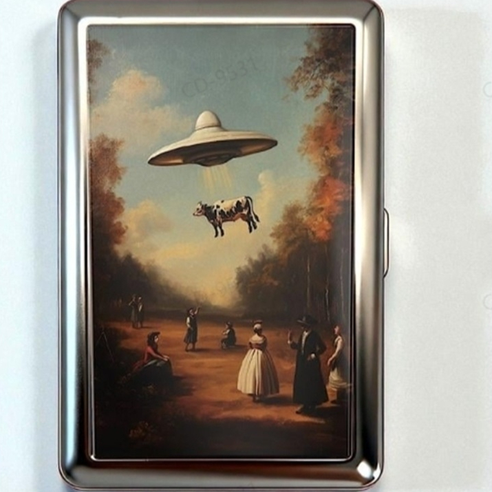 Retro aluminum cigarette case and cardholder with decorative print - Main product view