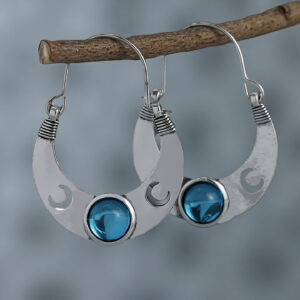 Vintage moon and star earrings for women in antique silver - Main product view