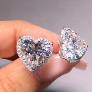 Women’s minimalist heart-shaped stud earrings with gold-plated copper and artificial gem detail - Main product view