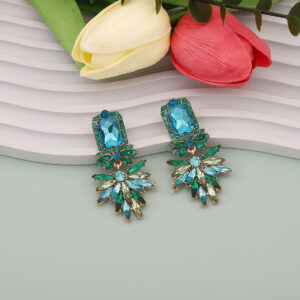 Floral rhinestone earrings in Rose Red or Peacock Green - Main product view