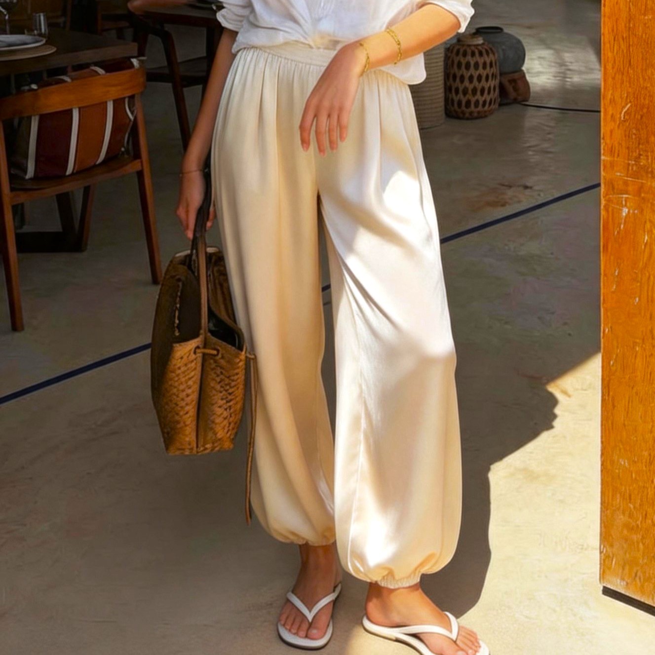 Women's low-rise ankle-length draped culotte trousers - Product view 1