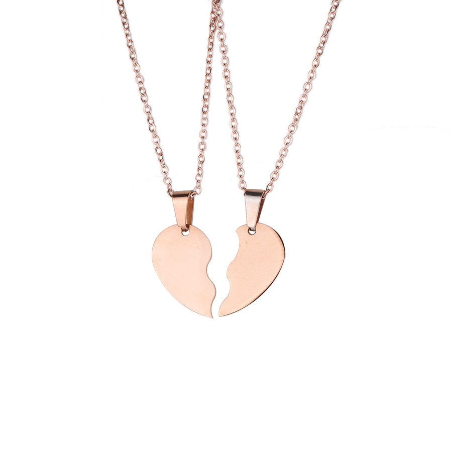 Stainless steel love puzzle couple necklace set with two heart-shaped matching necklaces - Product view 2