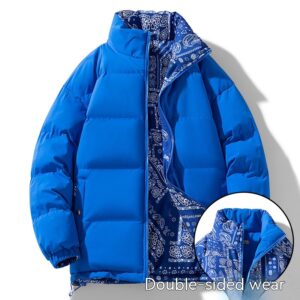 Double-sided cotton-padded cardigan-style jacket in fog blue - Main product view