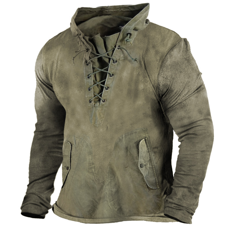 Women's loose-fit hooded casual top with lace-up neckline - Main product view