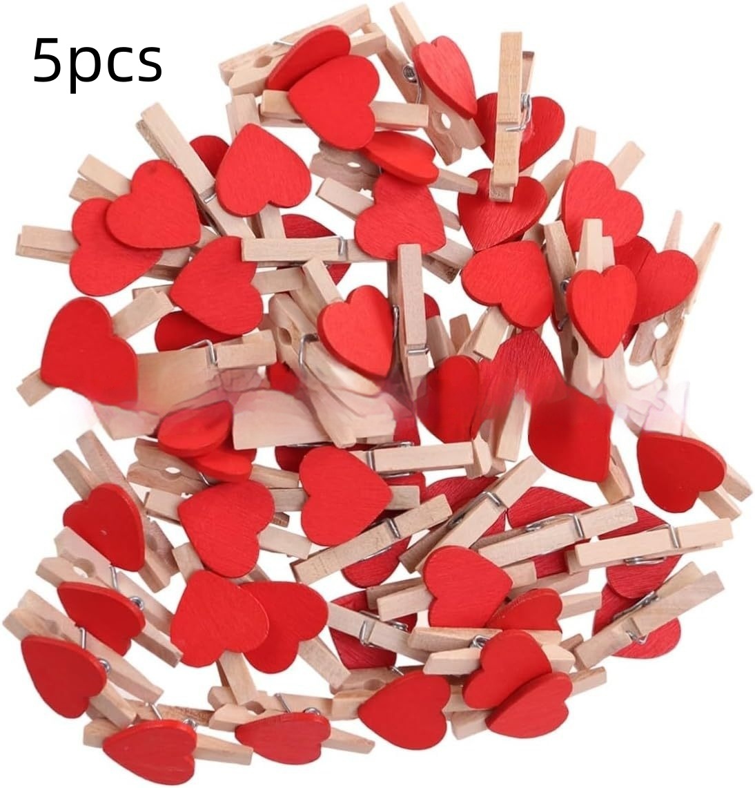 Small handmade solid wood heart-shaped clips in assorted colors - Product view 7