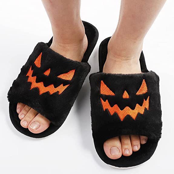 Women’s Halloween rabbit fur home slippers with fish-mouth toe - Product view 3
