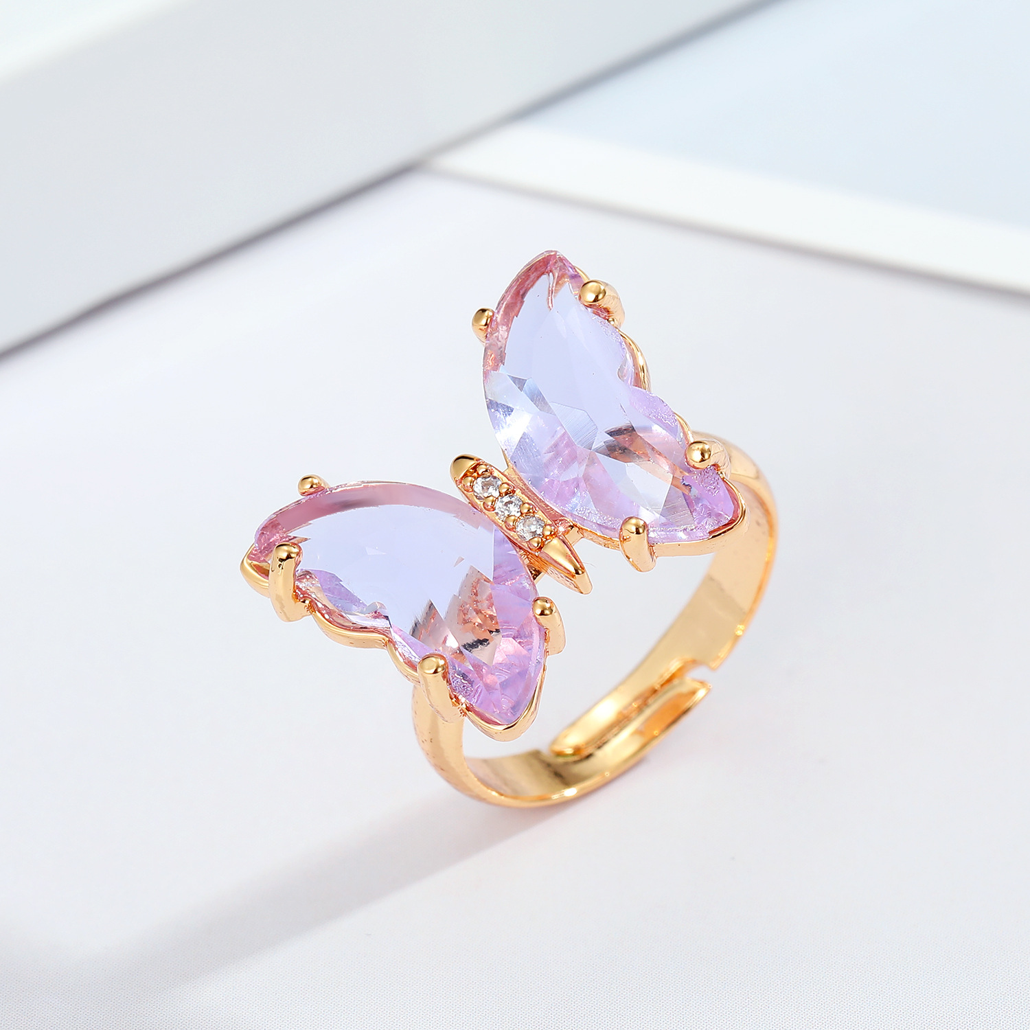 Vintage adjustable butterfly ring with colorful artificial gem-style inlay - Product view 8