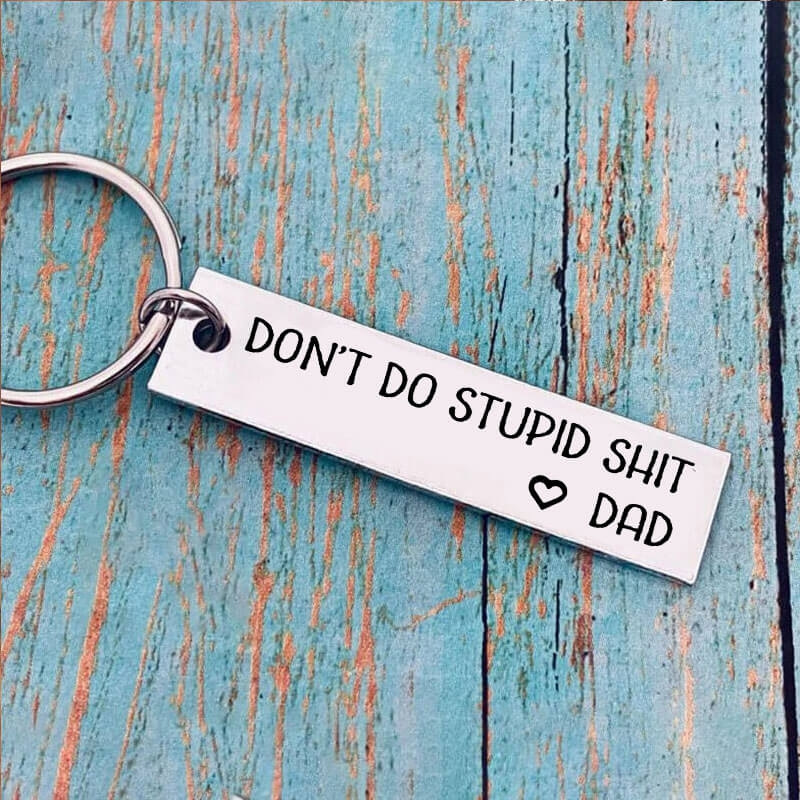 Stainless steel “Don’t Do Anything Stupid” family keychain - Main product view