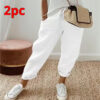 Women's solid-color cotton-linen casual pants - Main product view