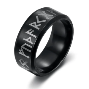 Handcrafted stainless steel runic alphabet ring with symbolic lettering - Main product view