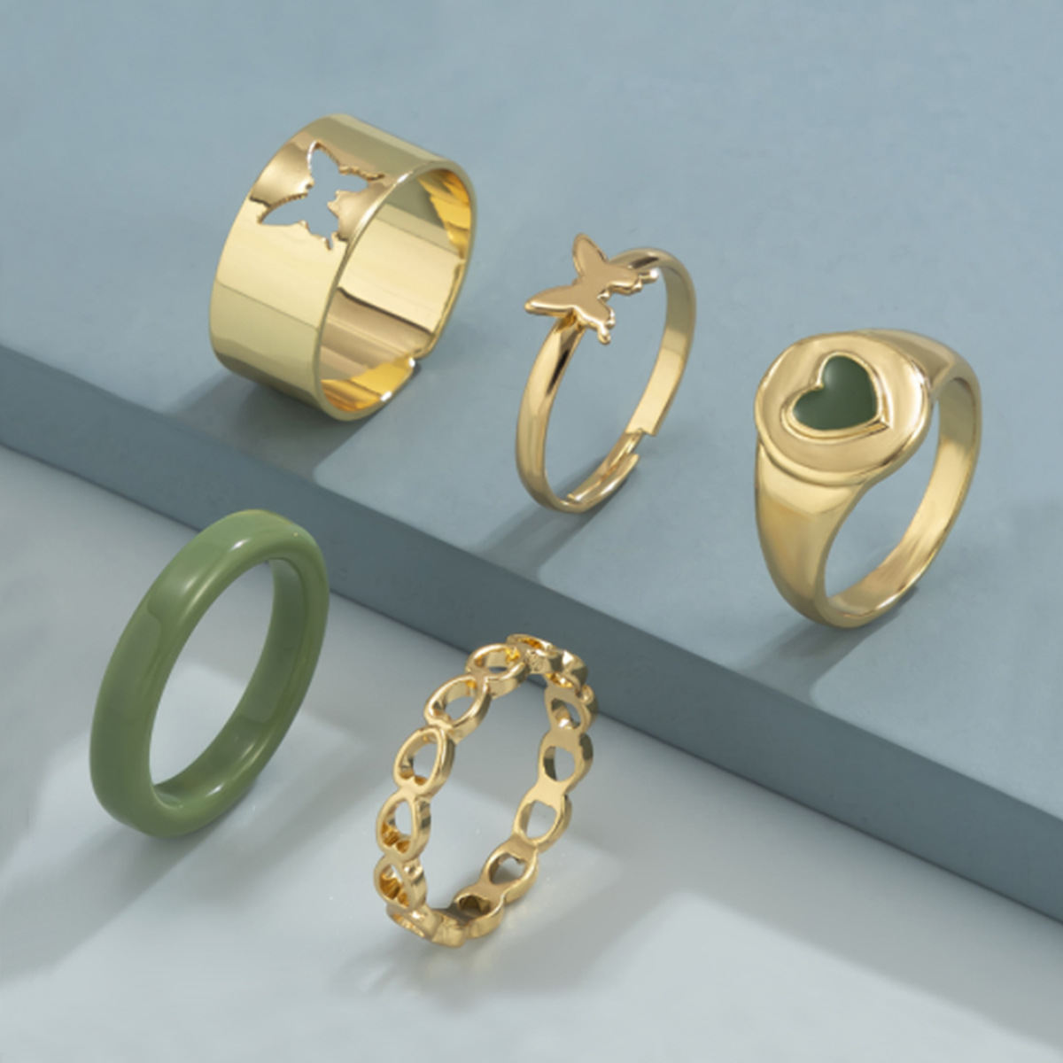 Women’s geometric alloy ring set with resin detail - Product view 3