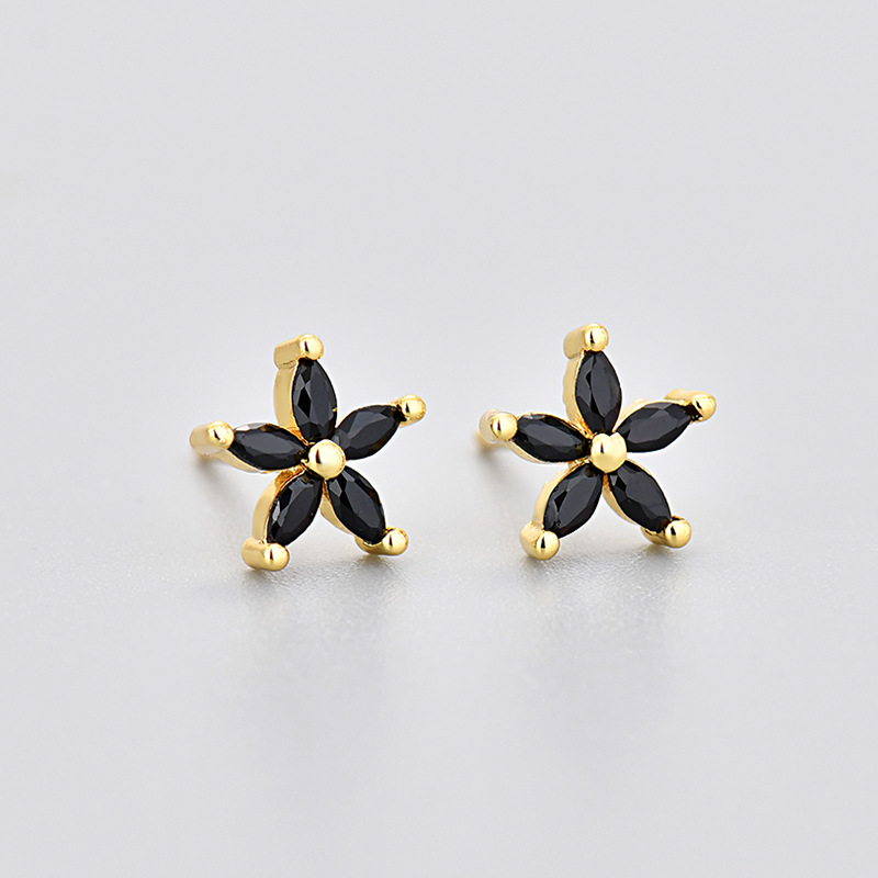 Five-petal flower marquise gemstone stud earrings - Product view 2