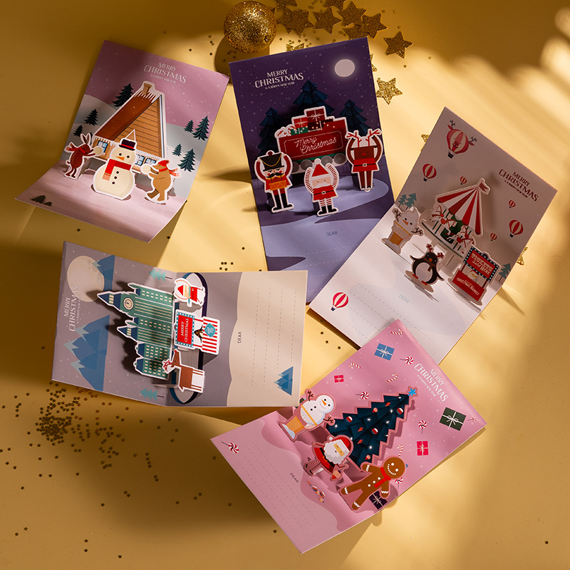 3D Christmas park pop-up greeting card with paper envelope - Main product view