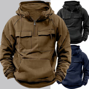 Men's zip-up hoodie with drawstring hood and front pocket - Main product view
