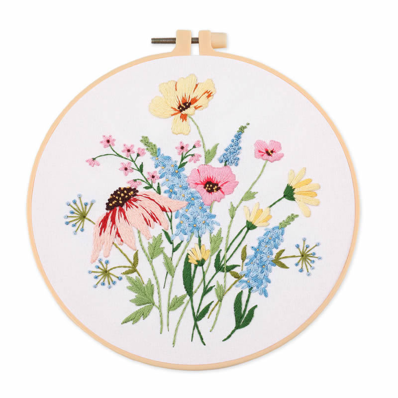 Floral cotton-linen embroidery DIY material kit with fabric components - Product view 1
