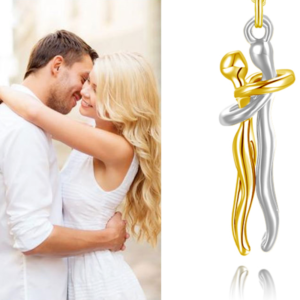 Affectionate hug pendant necklace with snake bone chain - Main product view