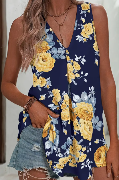 Women's floral print V-neck sleeveless tank top - Product view 1