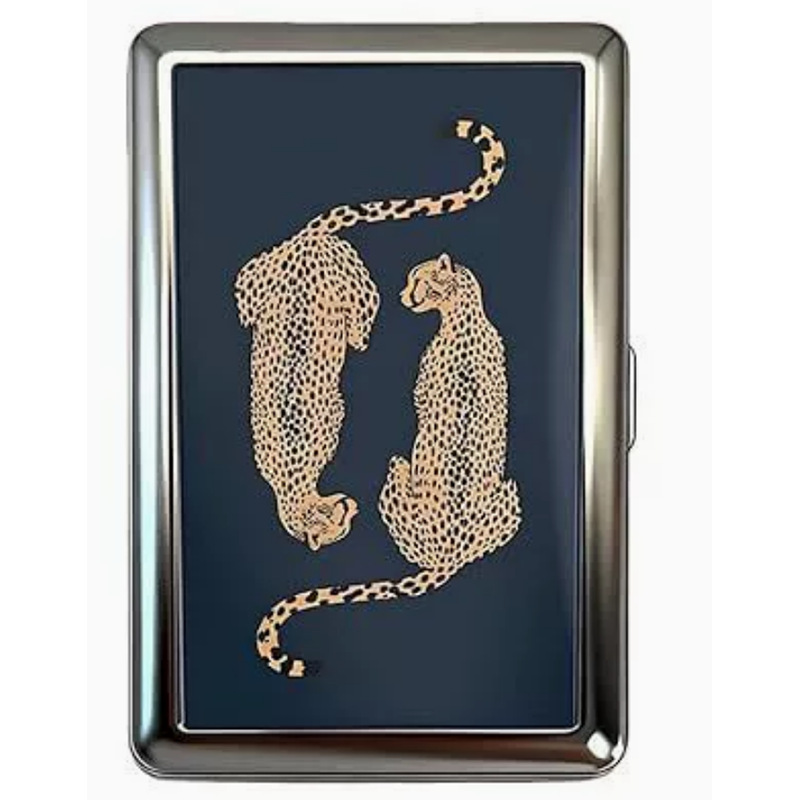 Retro aluminum cigarette case and cardholder with decorative print - Product view 2