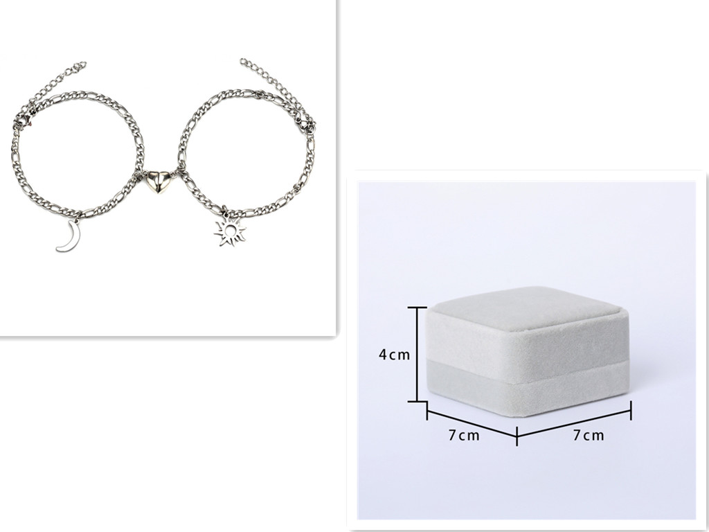 Two matching sun and moon-inspired couple bracelets in titanium steel - Product view 6