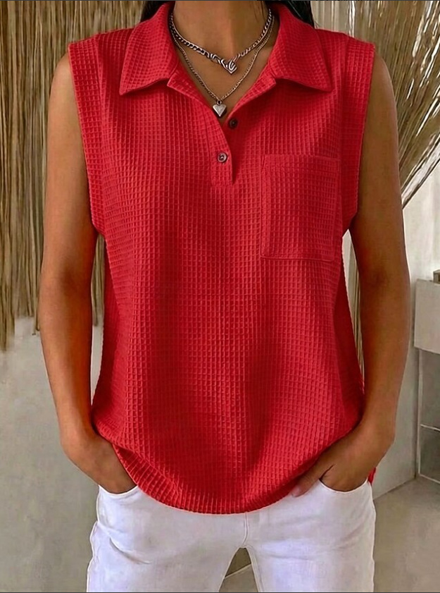 Women’s solid-color knitted sleeveless polo-neck vest - Product view 4