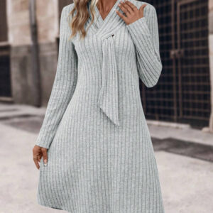 Solid color knitted long-sleeve dress - Main product view