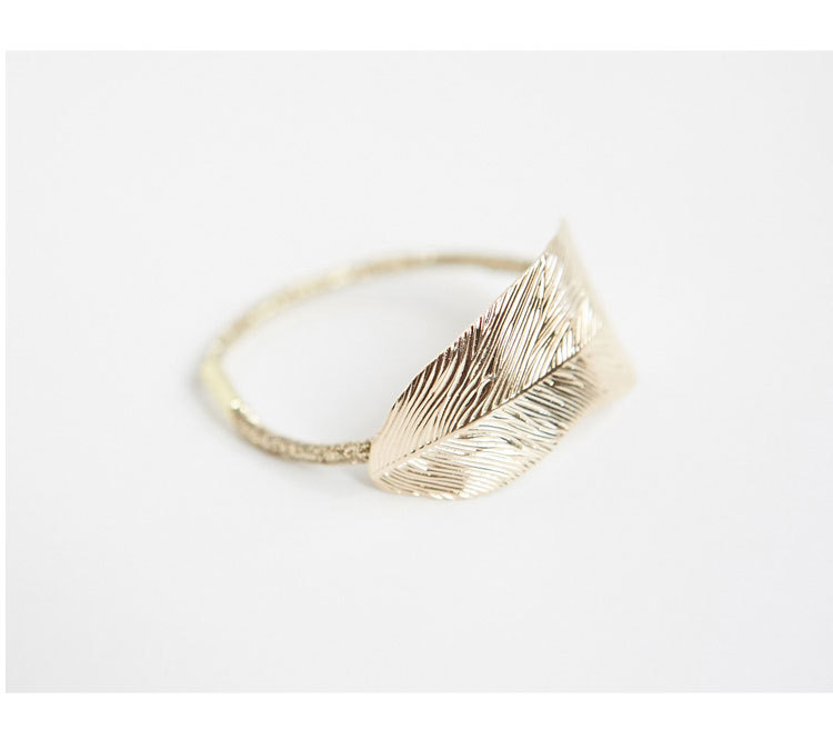 Korean-style metal leaf hair tie with glossy gold or silver finish - Product view 2