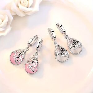 Pink and white hollow-pattern teardrop earrings - Main product view