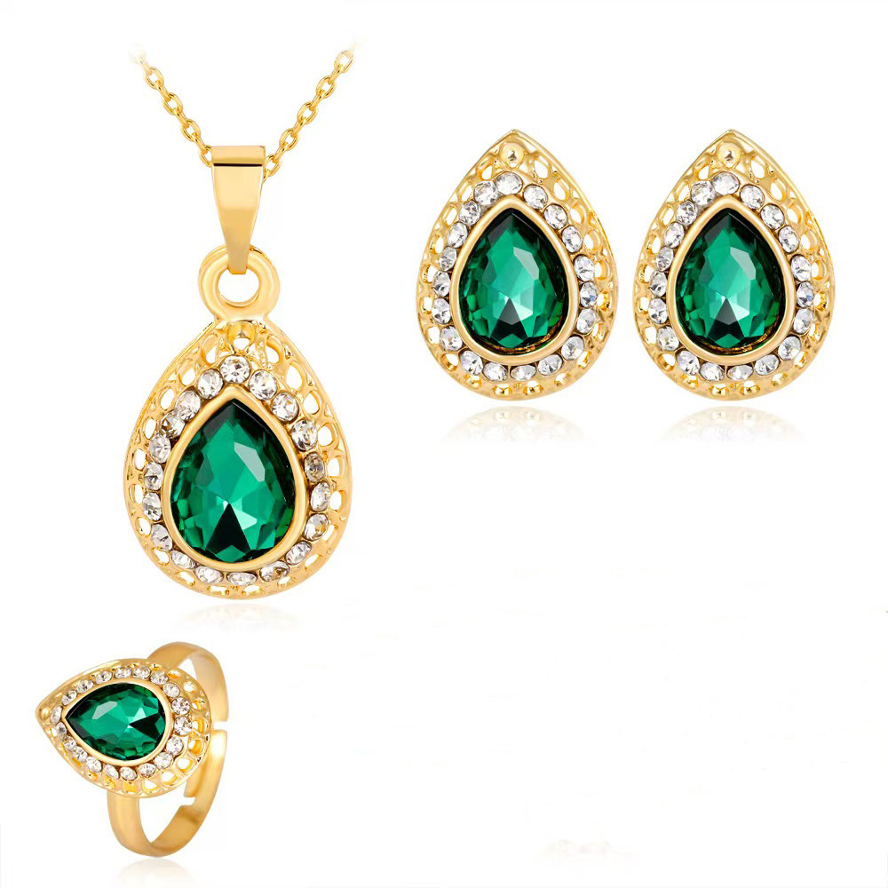 Women's waterdrop necklace, earrings and ring jewelry set - Product view 3