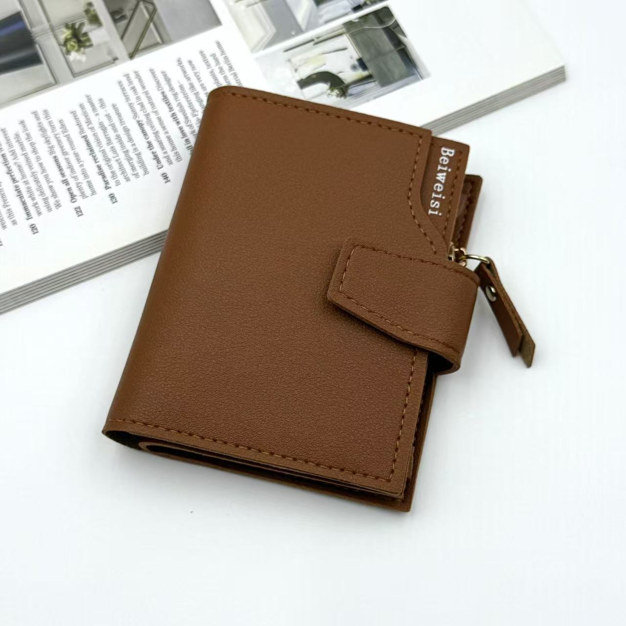 Women's trifold PU leather wallet with multiple card slots and hasp closure - Product view 4