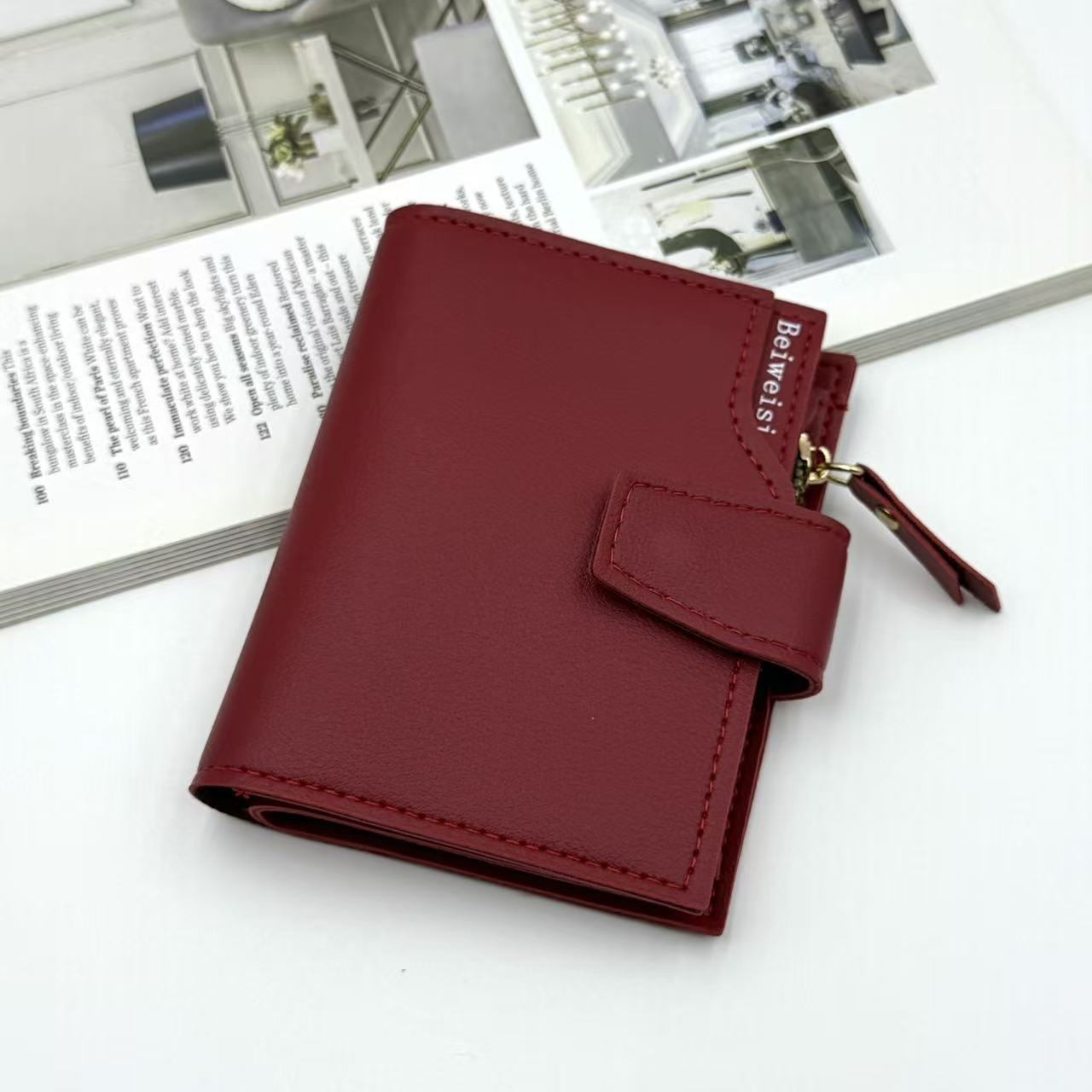 Women's trifold PU leather wallet with multiple card slots and hasp closure - Product view 8
