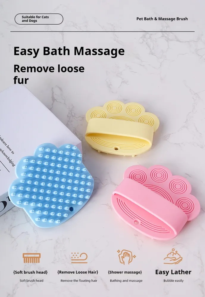 Dog bath brush with rubber massage comb in assorted colors - Product view 5