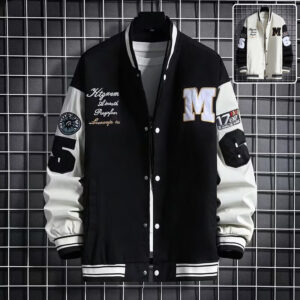 Men's long-sleeve letter and number print button-down baseball jacket - Main product view