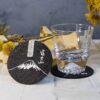 Round black Fuji Mountain felt coaster with flower pattern - Main product view