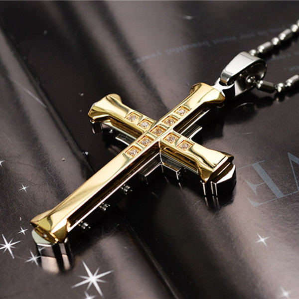 Unisex cross pendant necklace with silver, gold and black style options - Product view 5