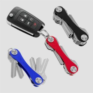 Compact metal key holder keychain in a modern square design - Main product view