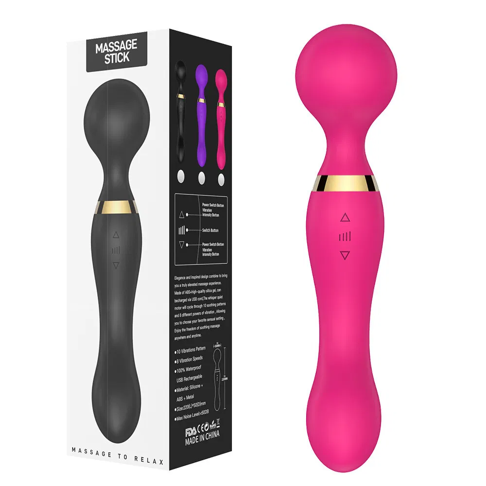 Rechargeable double-head personal massager wand with USB cable and storage box - Product view 6