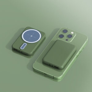 Compact magnetic wireless charging power bank in purple - Main product view