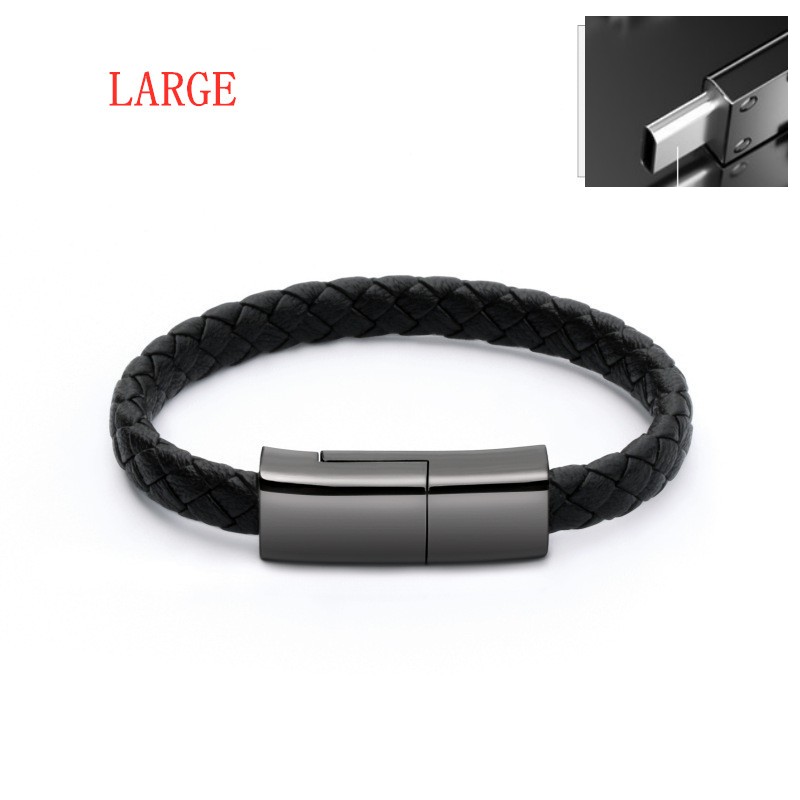 Black flat-wire USB charging cable bracelet with connector options - Product view 7