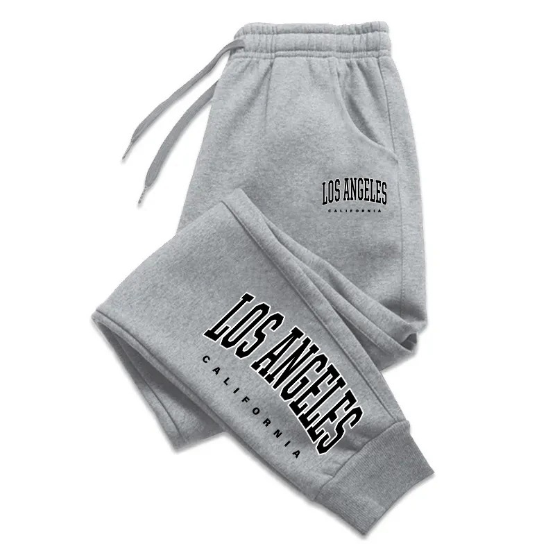 Men's casual letter pattern sport sweatpants in full-length straight-leg style - Gray-S