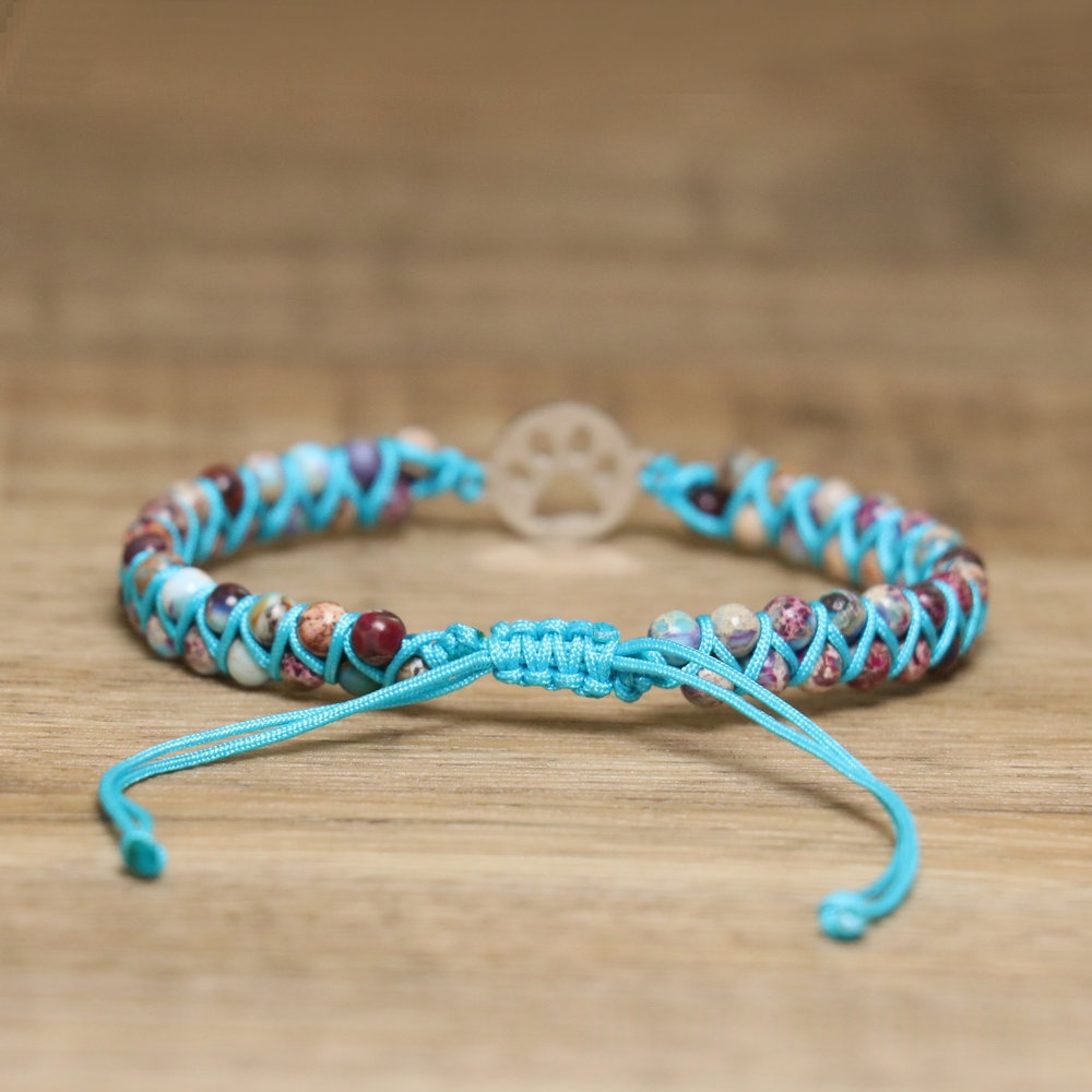 Natural stone turquoise double-strand braided beaded bracelet in light and dark blue - Product view 5