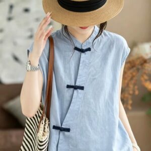 Women’s Chinese-style retro cotton vest with frog buttons - Main product view