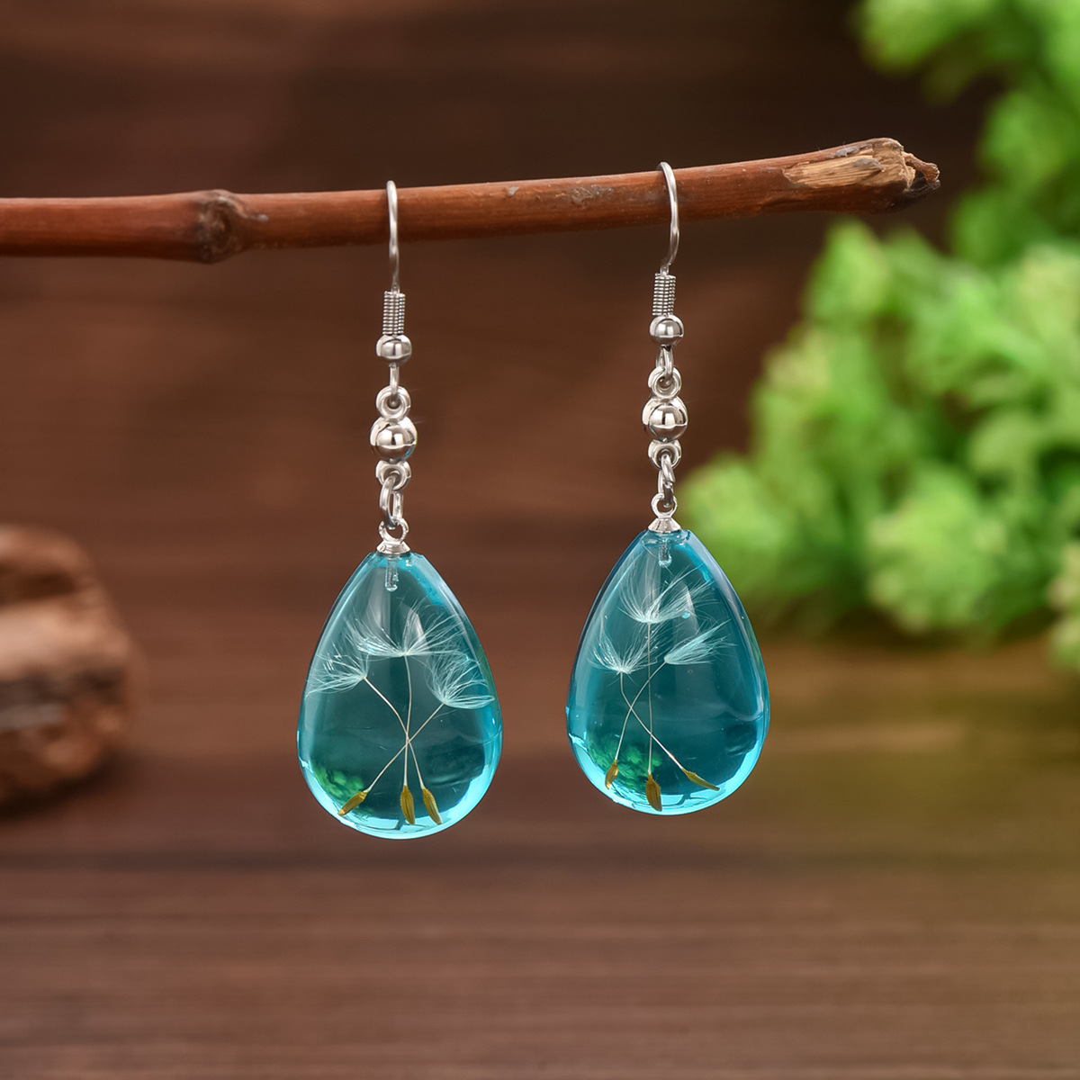 Handmade resin dandelion flower drop earrings or pendant necklace - Product view 2