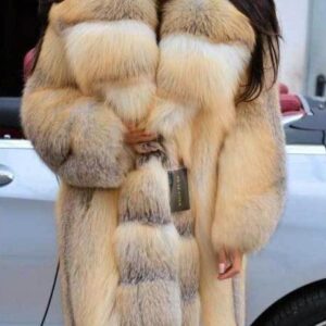 Women's mid-length patchwork faux fur coat - Main product view