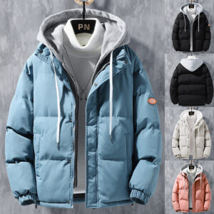 Men's loose-fit winter hooded jacket in a solid color - Main product view