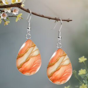 Floral water drop earrings in electroplated 304 stainless steel - Main product view