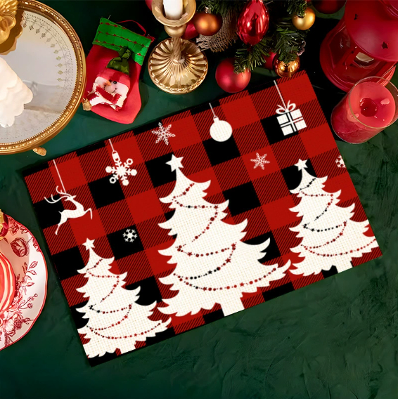 Snowman printed polyester table mat for festive table decor - Product view 1