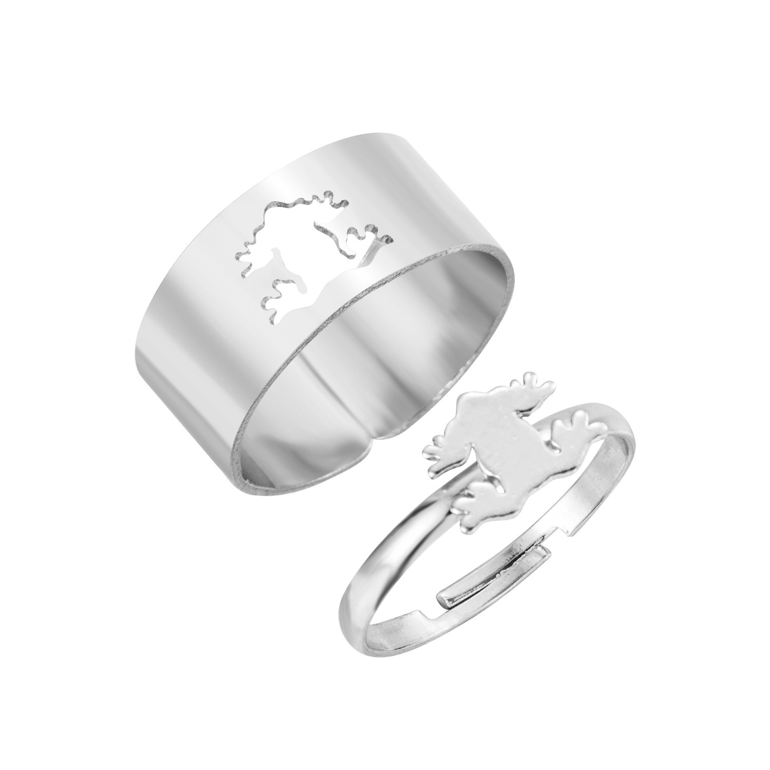 Adjustable unisex alloy punk ring with assorted dinosaur, flame, frog, and key motifs - Product view 11