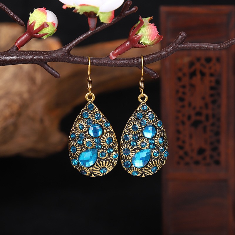 Retro colorful electroplated water-drop earrings - Product view 7